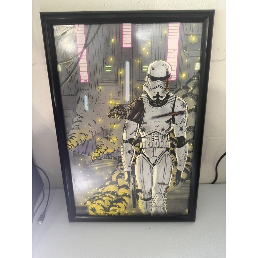 Star Wars Stormtrooper Framed Art Print Signed Dated 2015 Battle Worn Comic Styl